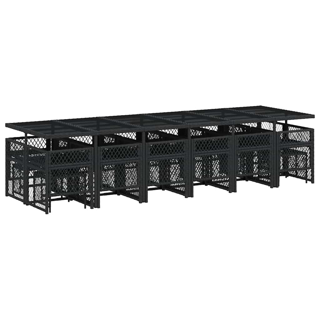 vidaXL 17 Piece Garden Dining Set with Cushions Black Poly Rattan 6