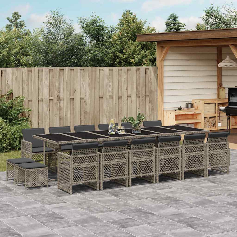 vidaXL 17 Piece Garden Dining Set with Cushions Grey Poly Rattan