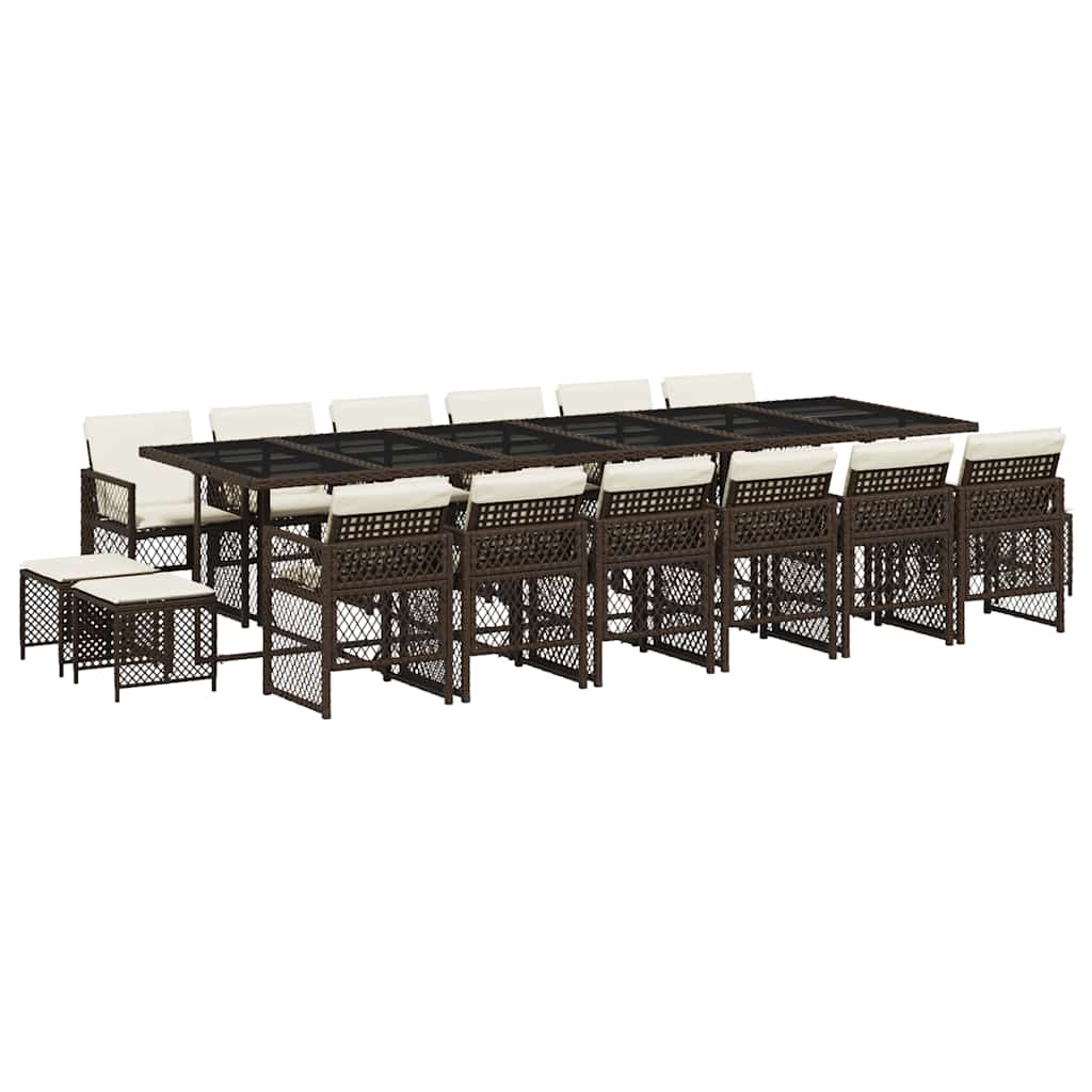 vidaXL 17 Piece Garden Dining Set with Cushions Brown Poly Rattan 2