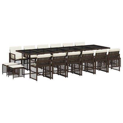vidaXL 17 Piece Garden Dining Set with Cushions Brown Poly Rattan 2