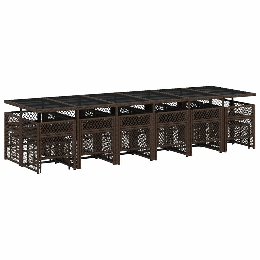 vidaXL 17 Piece Garden Dining Set with Cushions Brown Poly Rattan 6