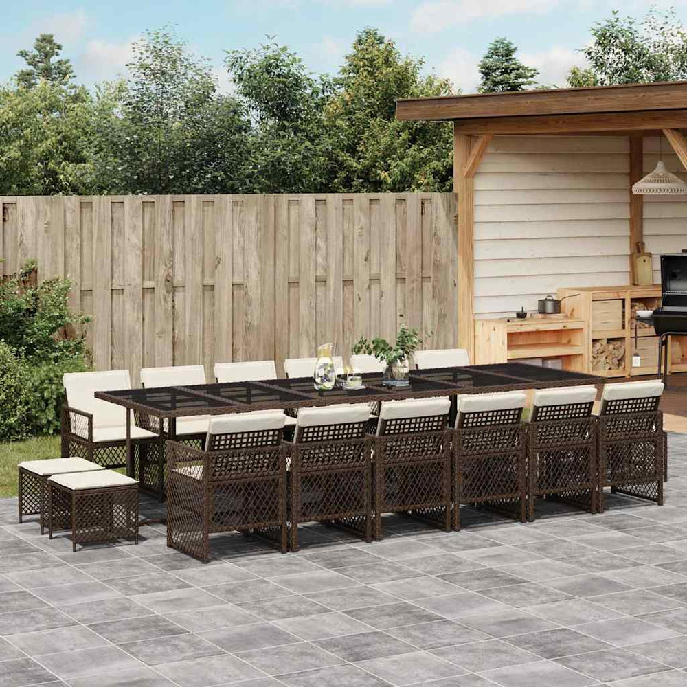 vidaXL 17 Piece Garden Dining Set with Cushions Brown Poly Rattan
