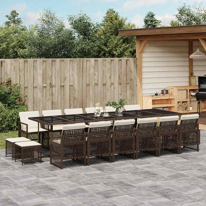 vidaXL 17 Piece Garden Dining Set with Cushions Brown Poly Rattan 1