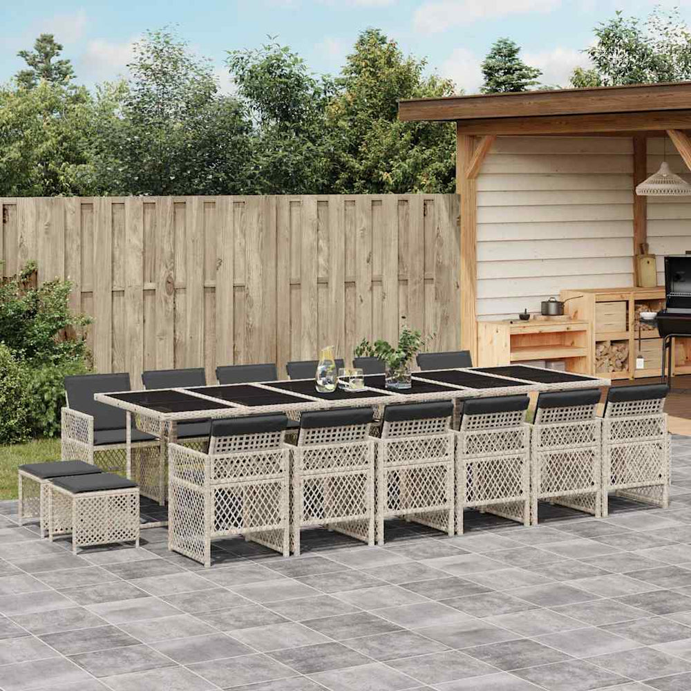 vidaXL 17 Piece Garden Dining Set with Cushions Light Grey Poly Rattan
