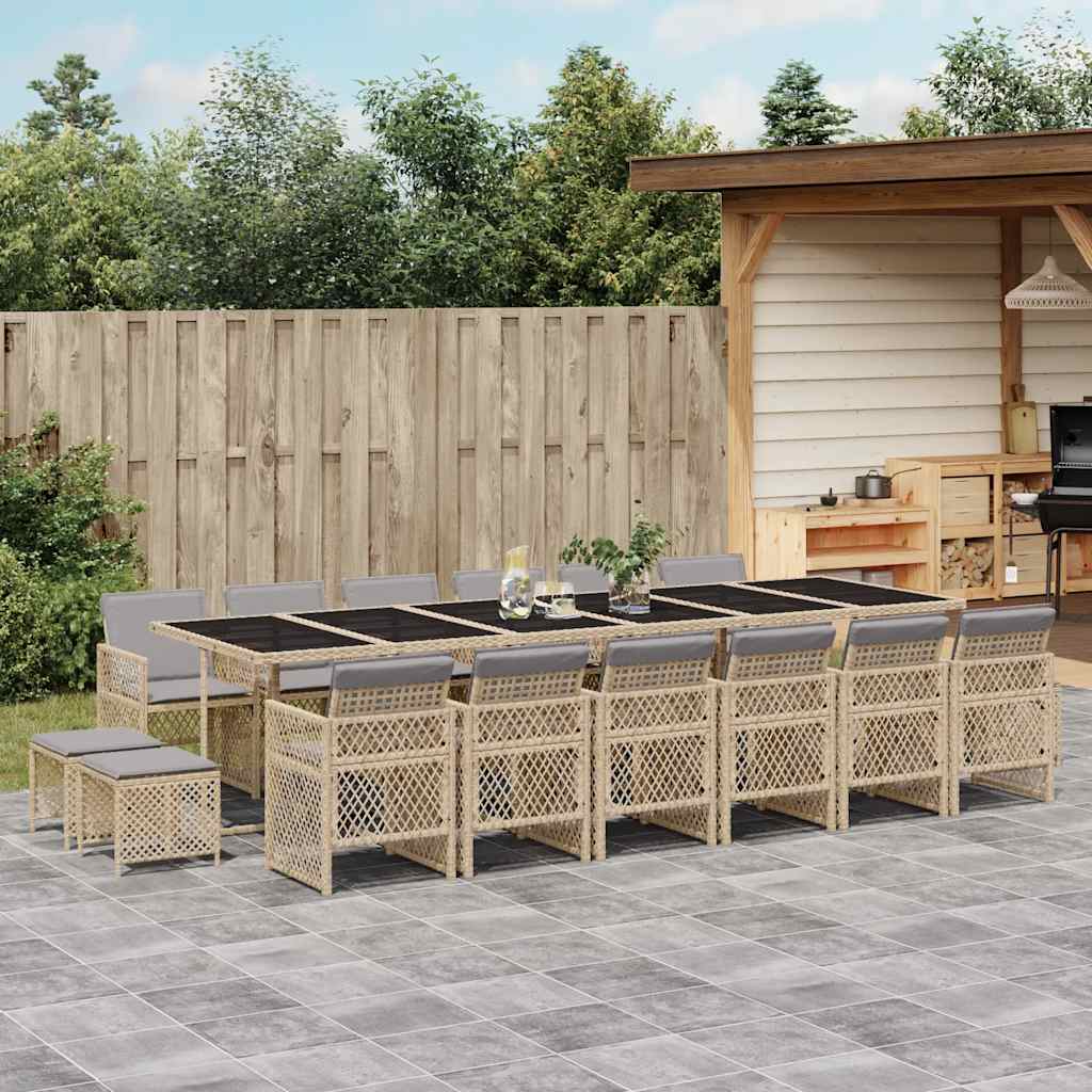 vidaXL 17 Piece Garden Dining Set with Cushions Beige Poly Rattan 1