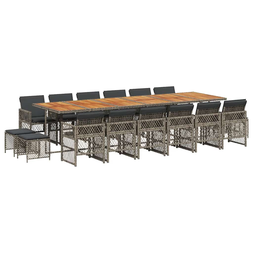 vidaXL 17 Piece Garden Dining Set with Cushions Grey Poly Rattan 2