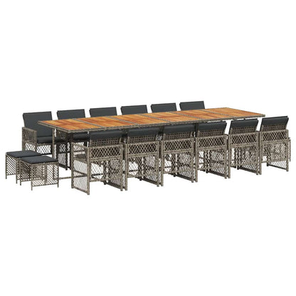 vidaXL 17 Piece Garden Dining Set with Cushions Grey Poly Rattan 2