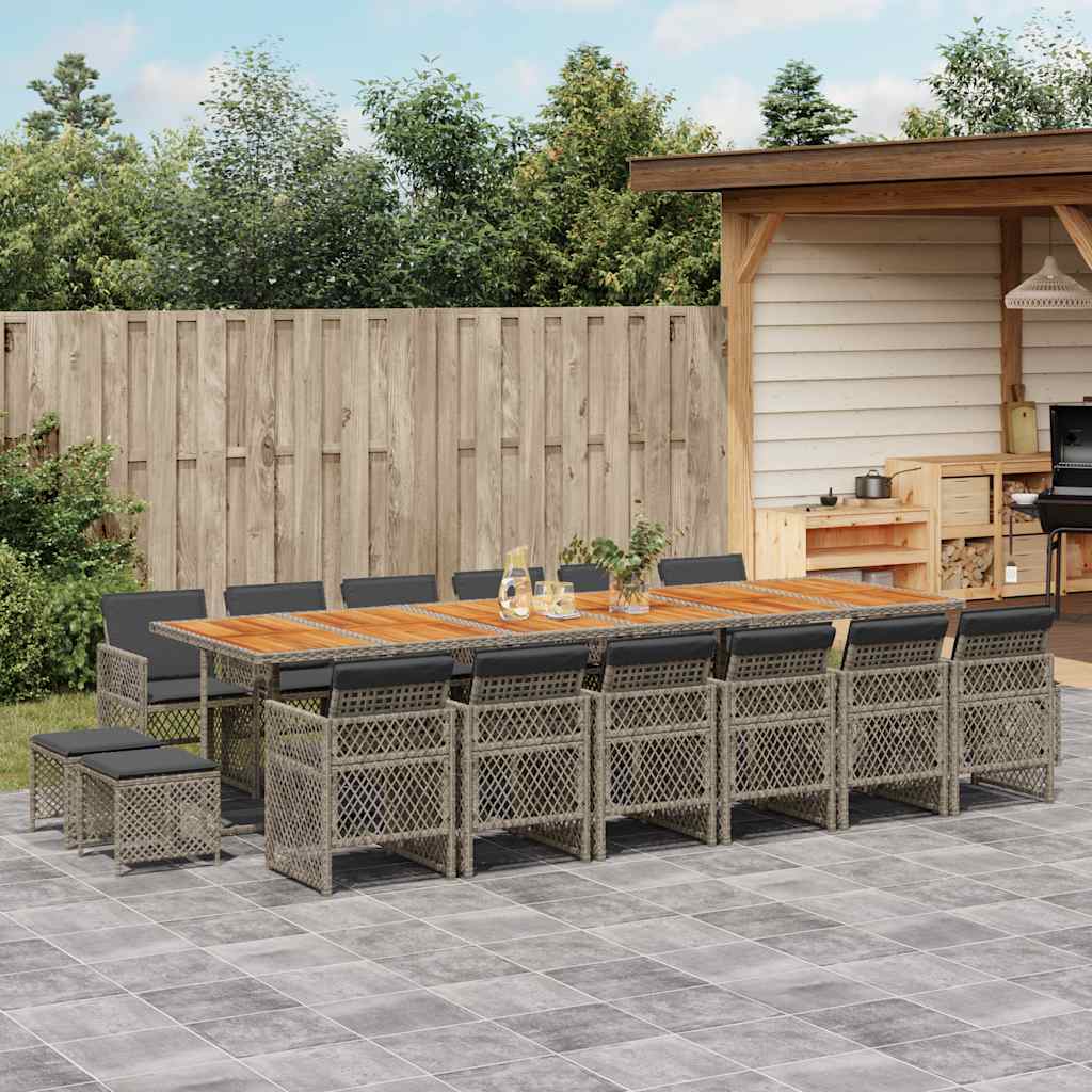 vidaXL 17 Piece Garden Dining Set with Cushions Grey Poly Rattan 1