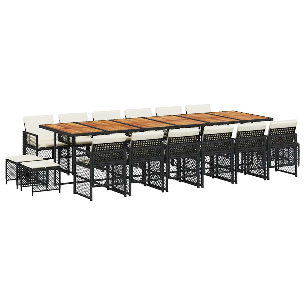 vidaXL 17 Piece Garden Dining Set with Cushions Black Poly Rattan 2
