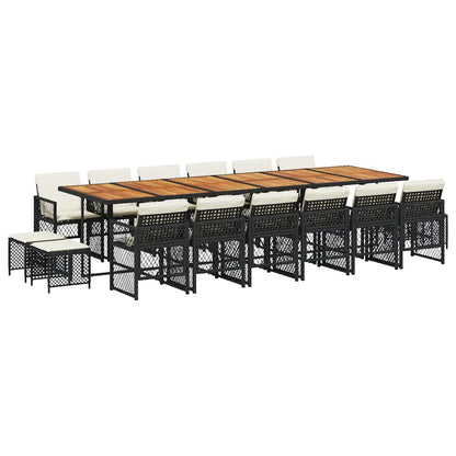 vidaXL 17 Piece Garden Dining Set with Cushions Black Poly Rattan 2