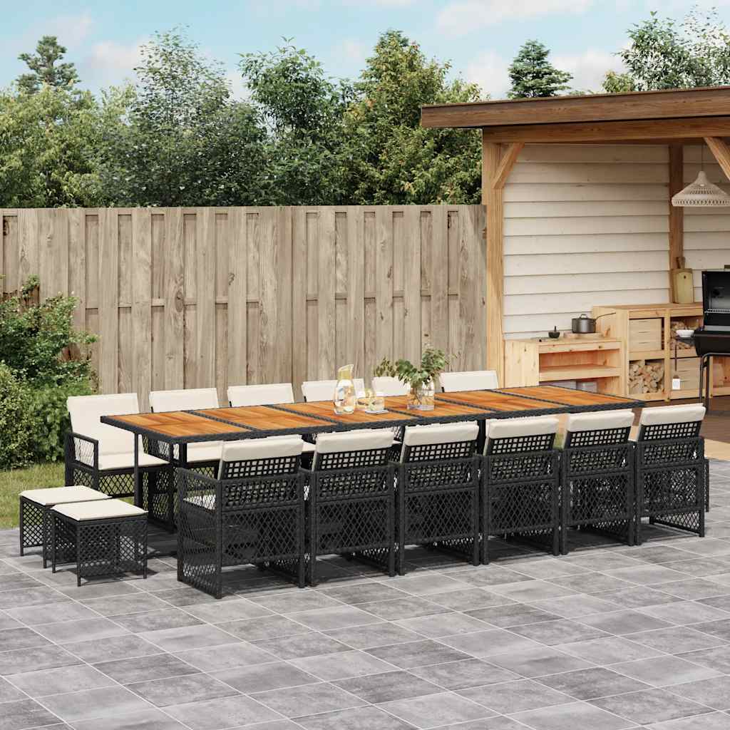 vidaXL 17 Piece Garden Dining Set with Cushions Black Poly Rattan 1