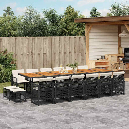 vidaXL 17 Piece Garden Dining Set with Cushions Black Poly Rattan 1