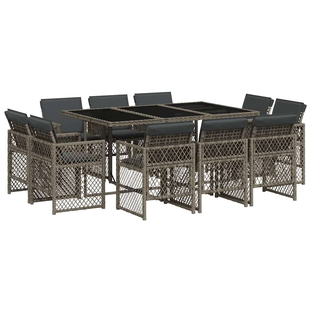vidaXL 11 Piece Garden Dining Set with Cushions Grey Poly Rattan 2