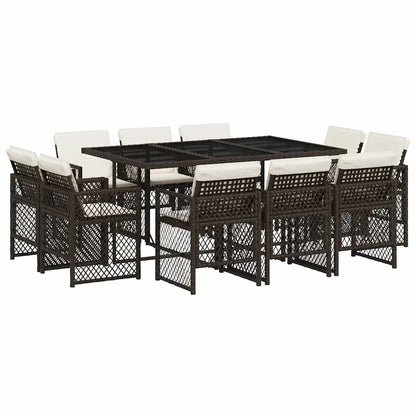 vidaXL 11 Piece Garden Dining Set with Cushions Brown Poly Rattan 2