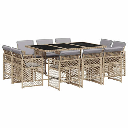 vidaXL 11 Piece Garden Dining Set with Cushions Mix Beige Poly Rattan 2