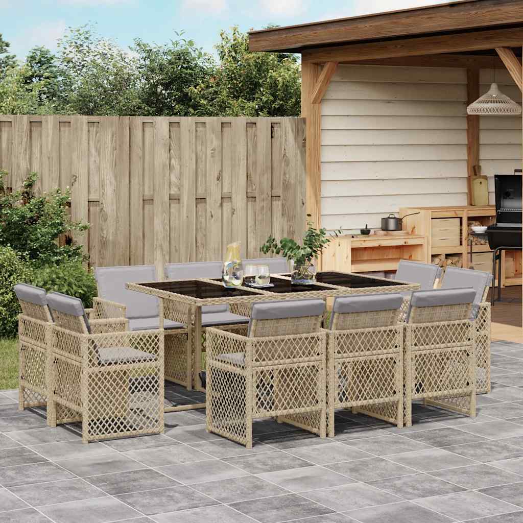 vidaXL 11 Piece Garden Dining Set with Cushions Mix Beige Poly Rattan 1