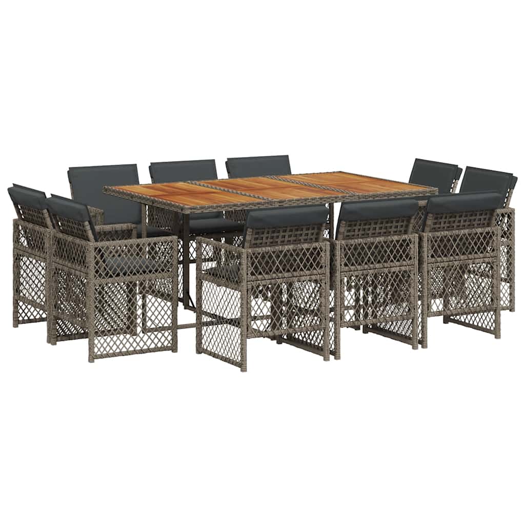 vidaXL 11 Piece Garden Dining Set with Cushions Grey Poly Rattan 2