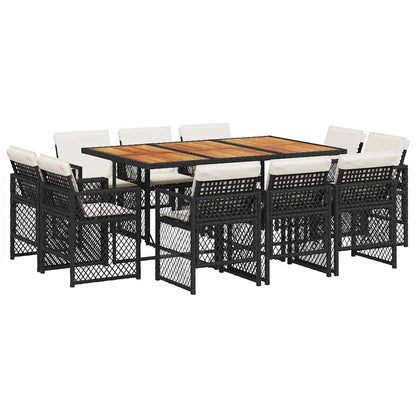 vidaXL 11 Piece Garden Dining Set with Cushions Black Poly Rattan 2