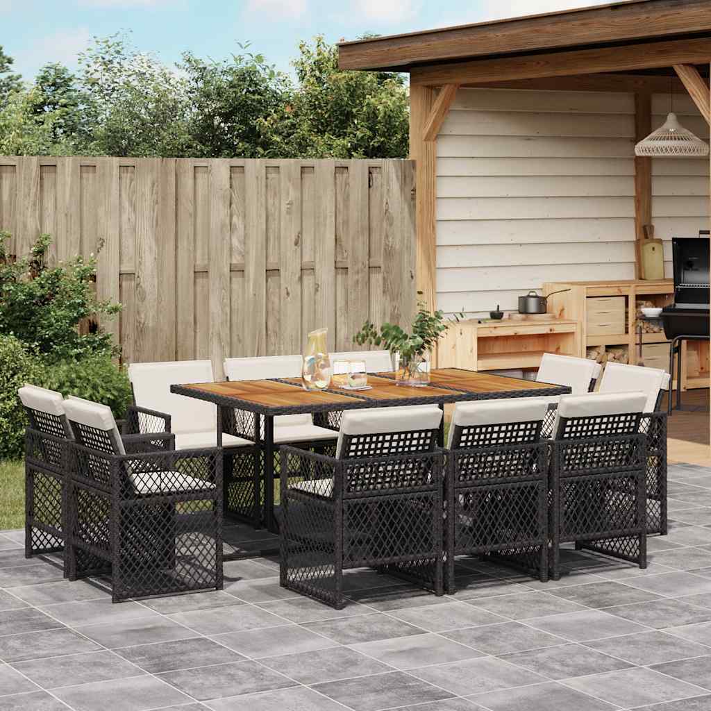 vidaXL 11 Piece Garden Dining Set with Cushions Black Poly Rattan 1