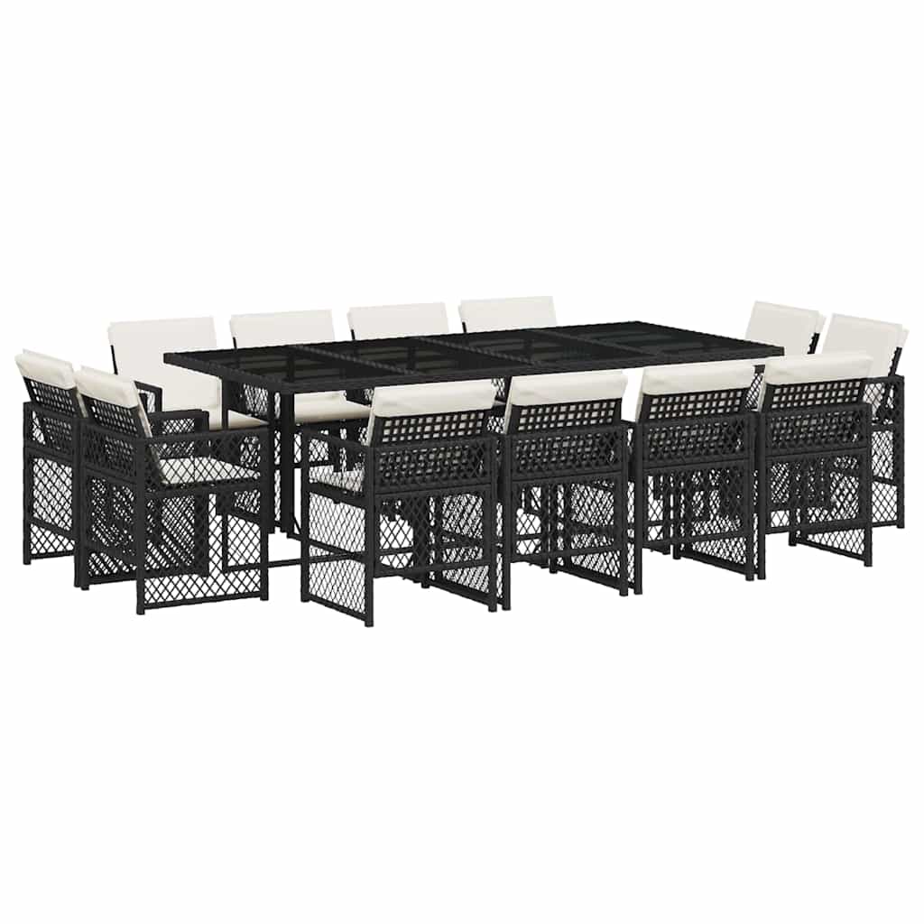 vidaXL 13 Piece Garden Dining Set with Cushions Black Poly Rattan 2