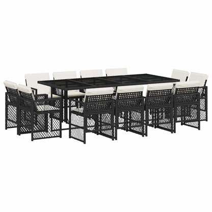 vidaXL 13 Piece Garden Dining Set with Cushions Black Poly Rattan 2