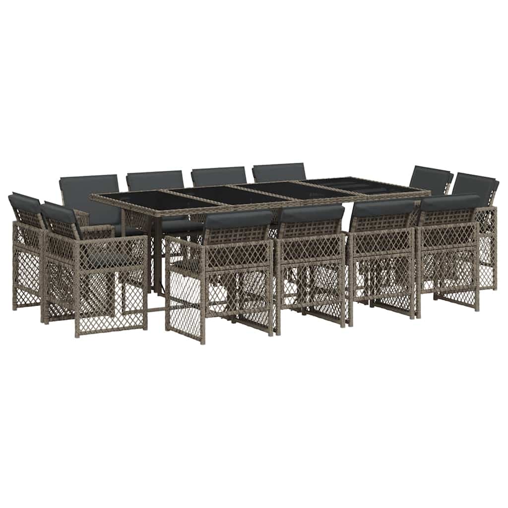 vidaXL 13 Piece Garden Dining Set with Cushions Grey Poly Rattan 2