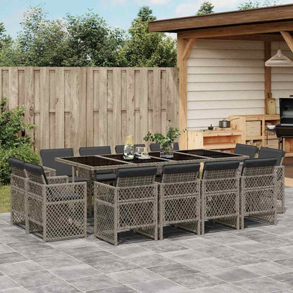vidaXL 13 Piece Garden Dining Set with Cushions Grey Poly Rattan 1