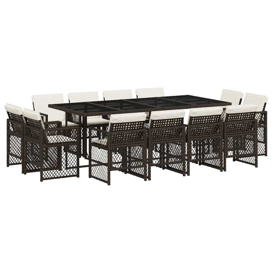 vidaXL 13 Piece Garden Dining Set with Cushions Brown Poly Rattan 2