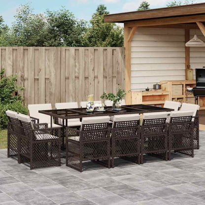 vidaXL 13 Piece Garden Dining Set with Cushions Brown Poly Rattan 1