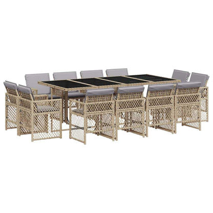 vidaXL 13 Piece Garden Dining Set with Cushions Mix Beige Poly Rattan 2