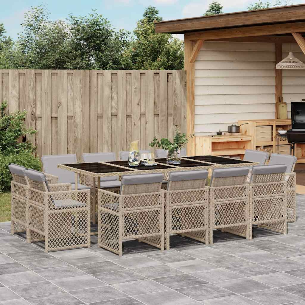 vidaXL 13 Piece Garden Dining Set with Cushions Mix Beige Poly Rattan 1