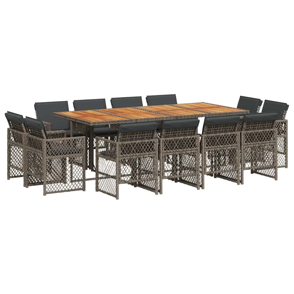 vidaXL 13 Piece Garden Dining Set with Cushions Grey Poly Rattan 2