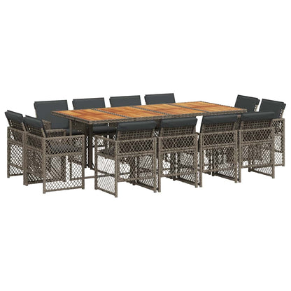 vidaXL 13 Piece Garden Dining Set with Cushions Grey Poly Rattan 2