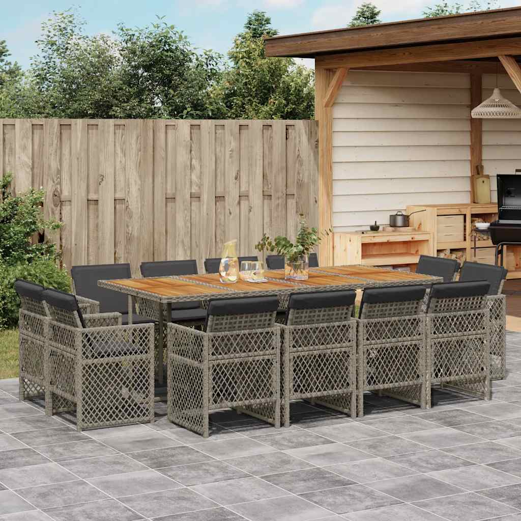 vidaXL 13 Piece Garden Dining Set with Cushions Grey Poly Rattan 1