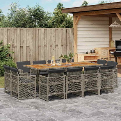 vidaXL 13 Piece Garden Dining Set with Cushions Grey Poly Rattan 1