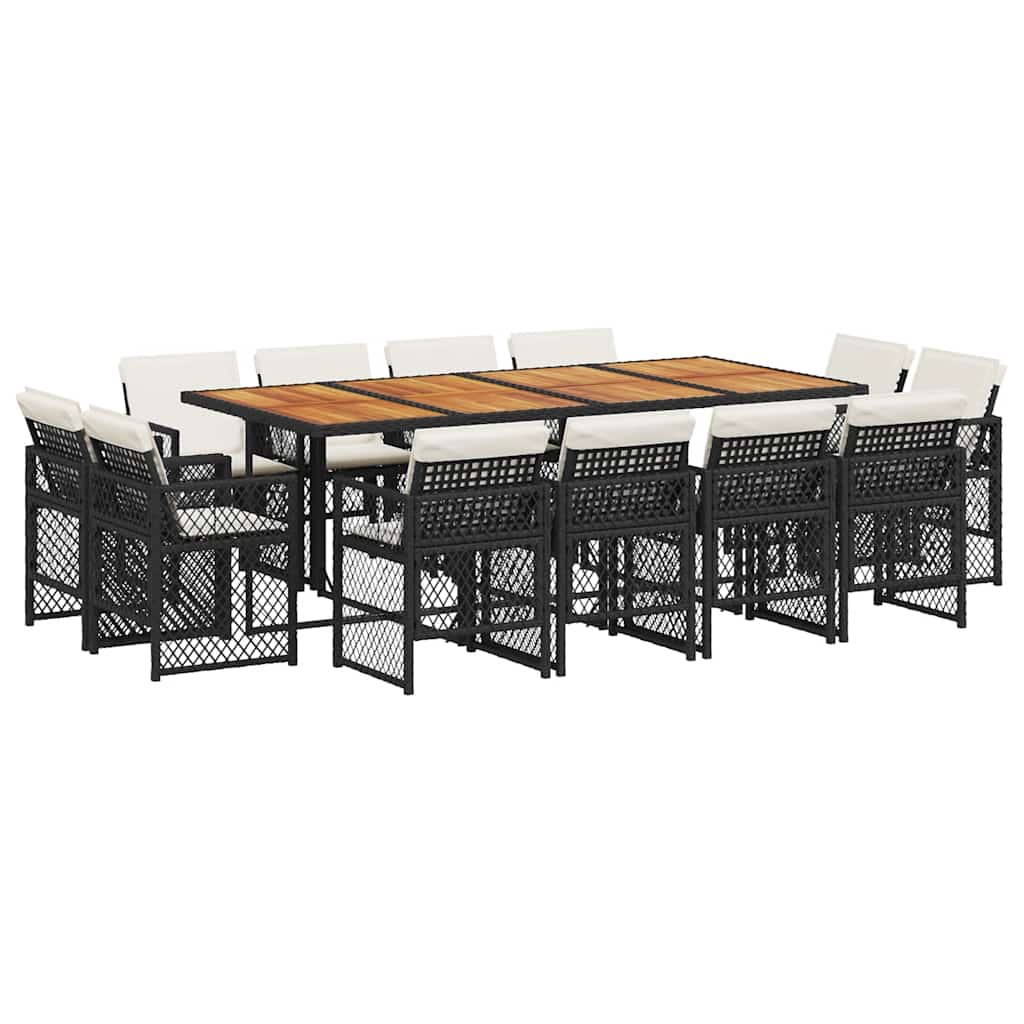 vidaXL 13 Piece Garden Dining Set with Cushions Black Poly Rattan 2