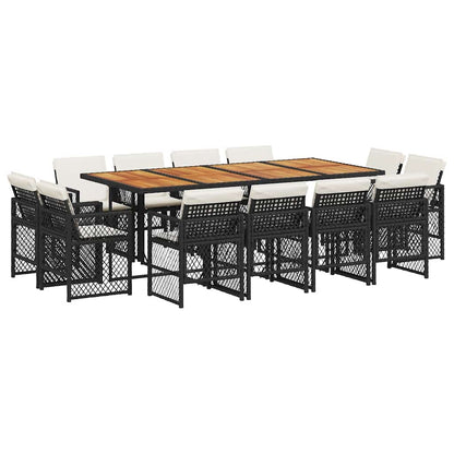 vidaXL 13 Piece Garden Dining Set with Cushions Black Poly Rattan 2