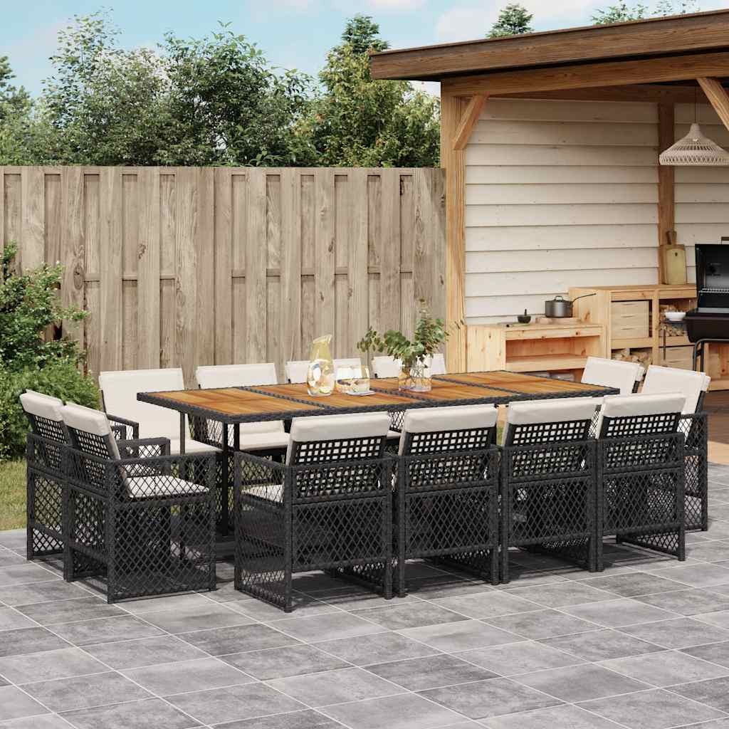 vidaXL 13 Piece Garden Dining Set with Cushions Black Poly Rattan 1