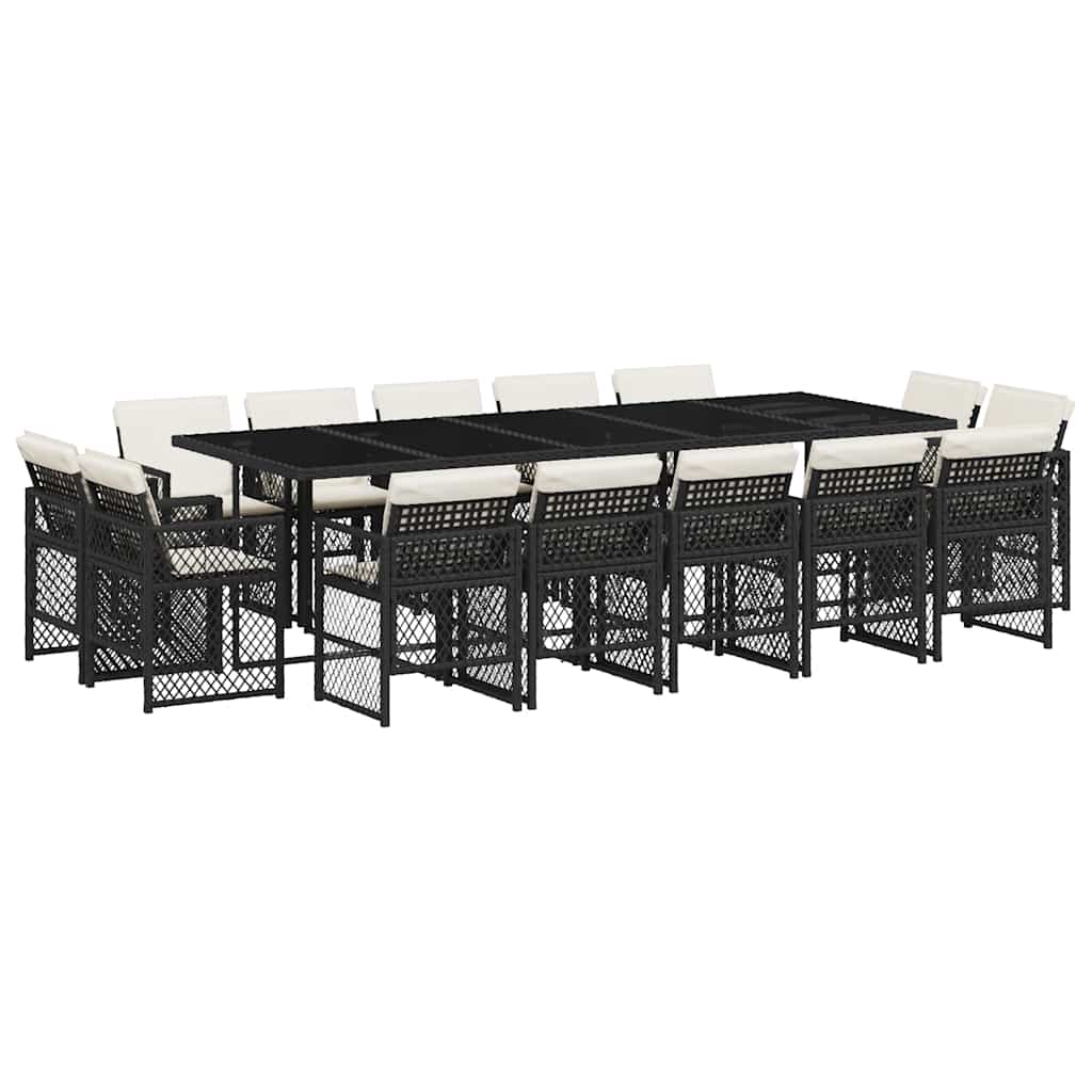 vidaXL 15 Piece Garden Dining Set with Cushions Black Poly Rattan 2
