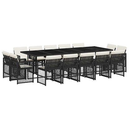 vidaXL 15 Piece Garden Dining Set with Cushions Black Poly Rattan 2