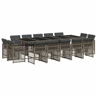 vidaXL 15 Piece Garden Dining Set with Cushions Grey Poly Rattan 2