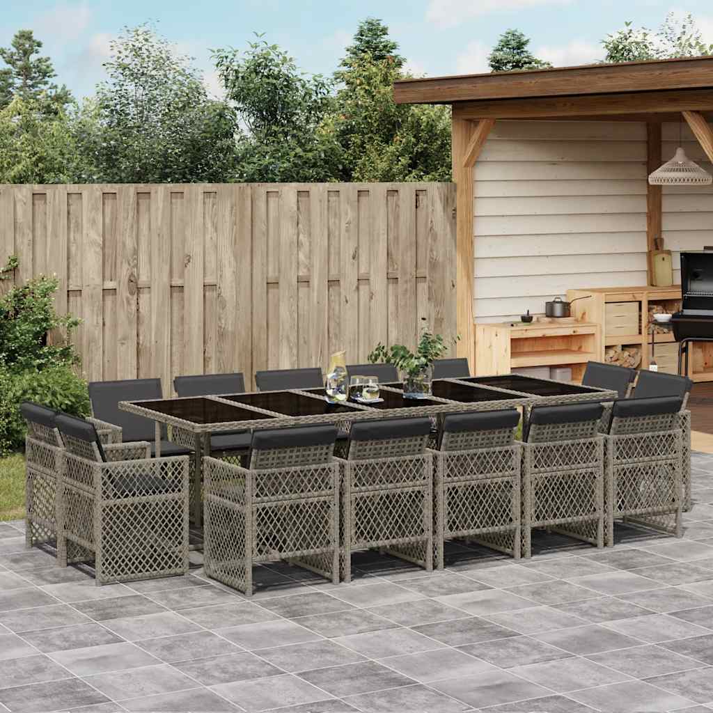 vidaXL 15 Piece Garden Dining Set with Cushions Grey Poly Rattan 1