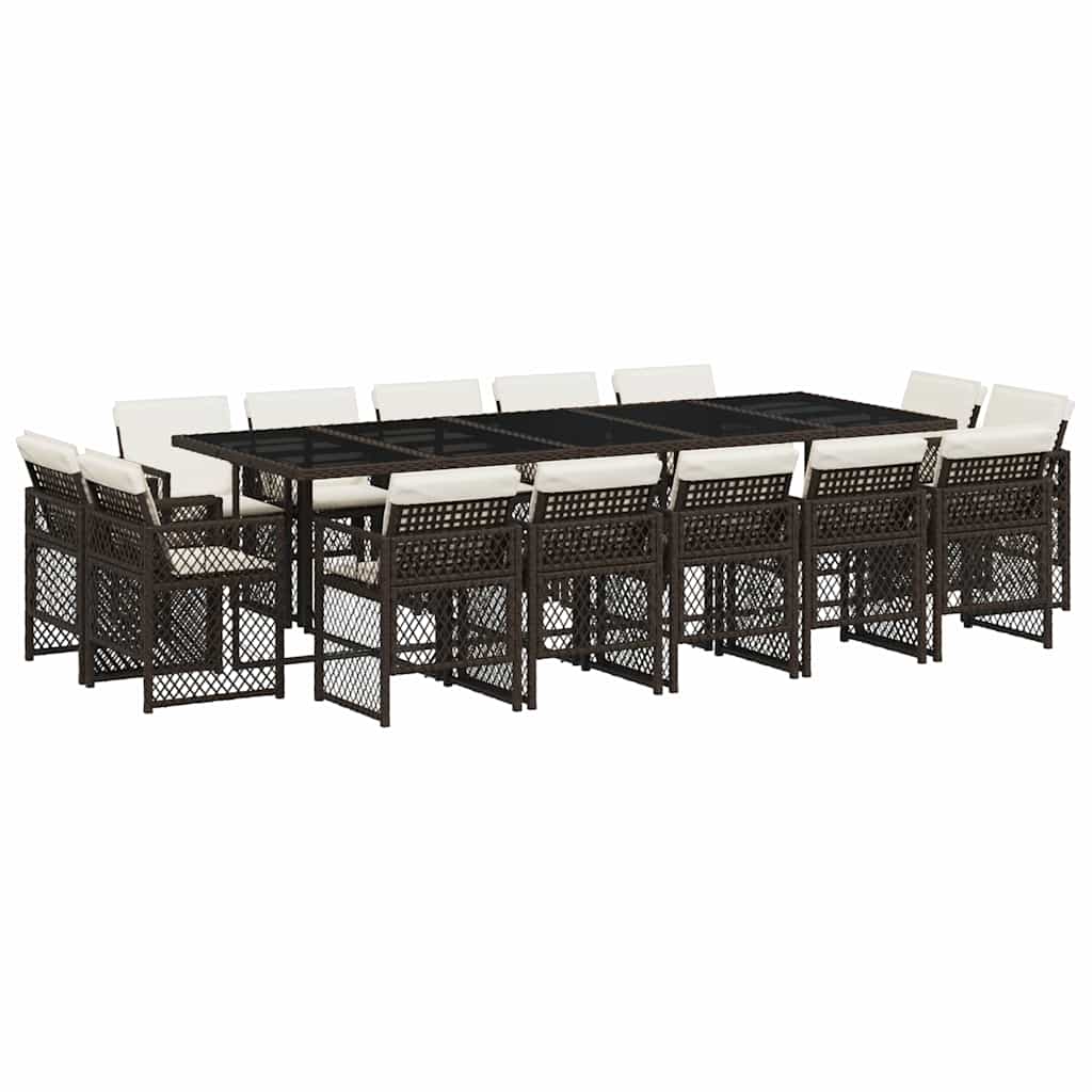 vidaXL 15 Piece Garden Dining Set with Cushions Brown Poly Rattan 2