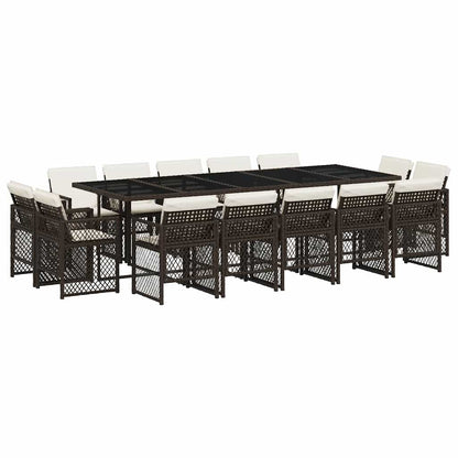 vidaXL 15 Piece Garden Dining Set with Cushions Brown Poly Rattan 2