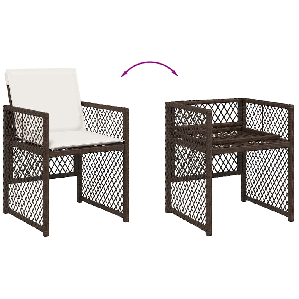 vidaXL 15 Piece Garden Dining Set with Cushions Brown Poly Rattan 5