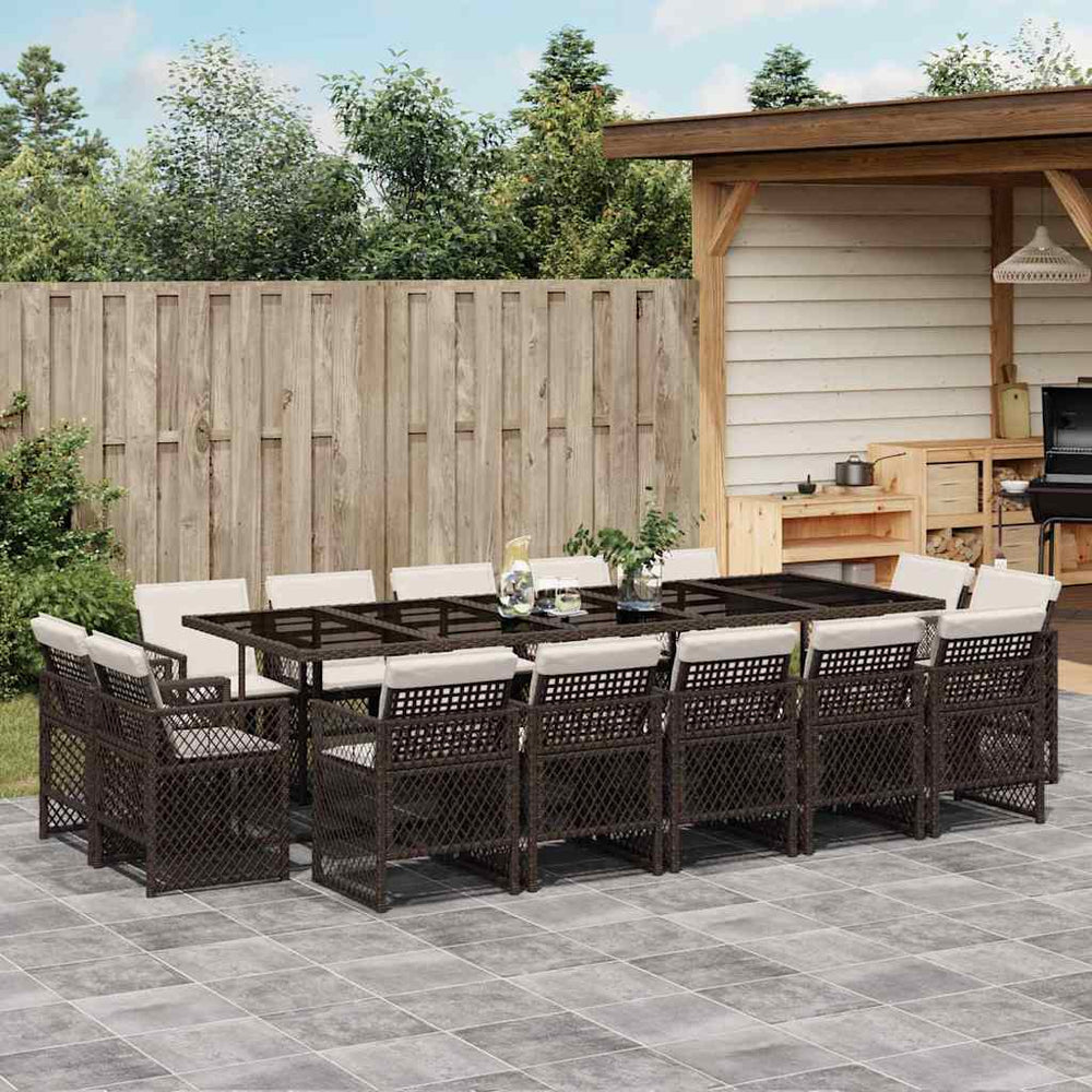 vidaXL 15 Piece Garden Dining Set with Cushions Brown Poly Rattan