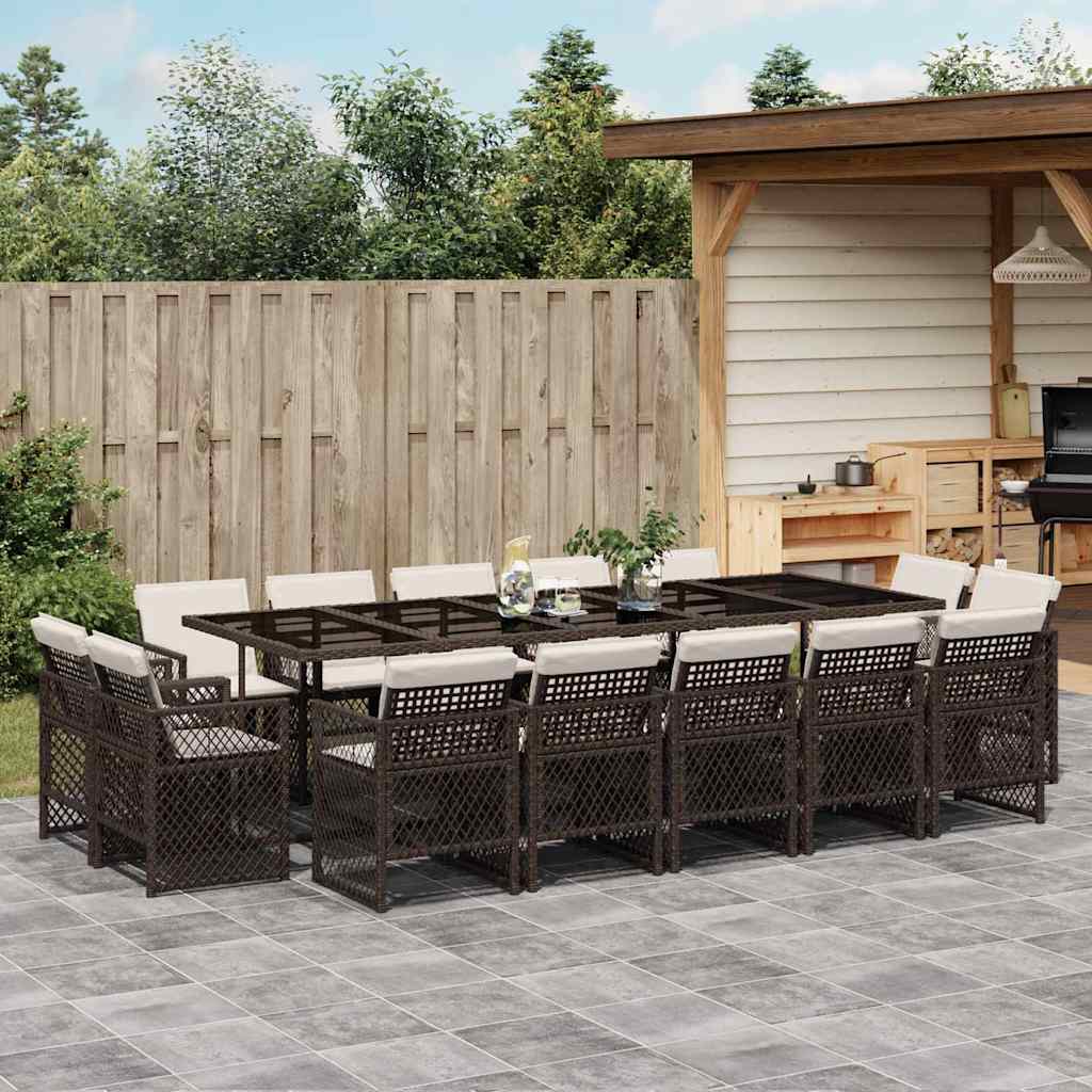 vidaXL 15 Piece Garden Dining Set with Cushions Brown Poly Rattan 1