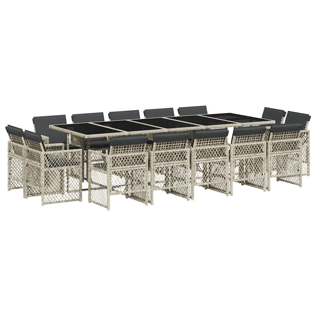 vidaXL 15 Piece Garden Dining Set with Cushions Light Grey Poly Rattan 2