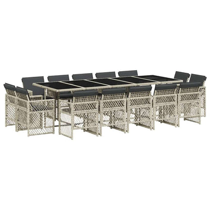 vidaXL 15 Piece Garden Dining Set with Cushions Light Grey Poly Rattan 2