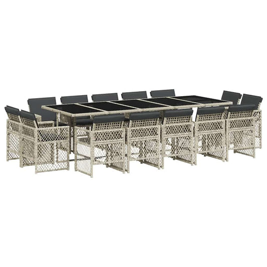 vidaXL 15 Piece Garden Dining Set with Cushions Light Grey Poly Rattan 2
